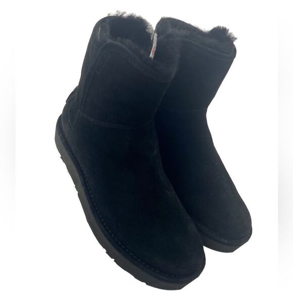 UGG Women’s Black Suede Classic Nero Mini Abree II Switzerland Fur Boots Size: 5 - Picture 1 of 7